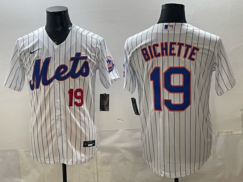 Men MLB New York Mets #19 Bo Bichette white Nike jersey 005
